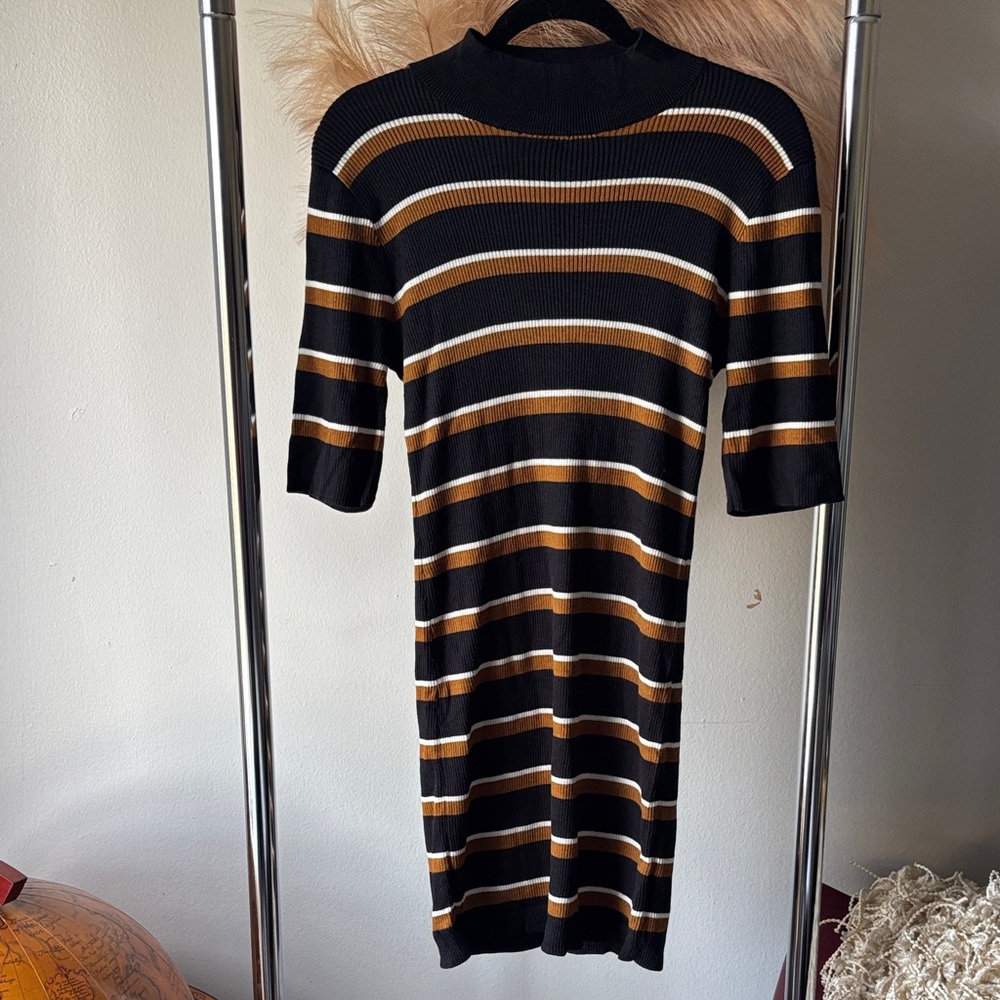 Sanctuary Black and Brown Striped Knit Dress